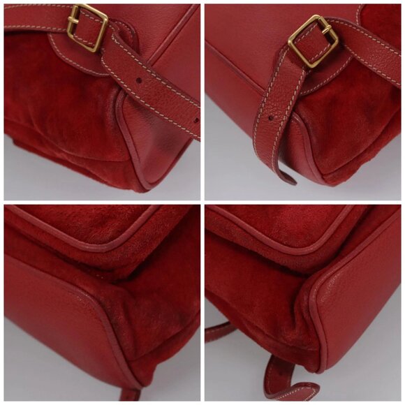 GUCCI Bamboo Backpack Suede Leather Red Gold - Picture 16 of 16